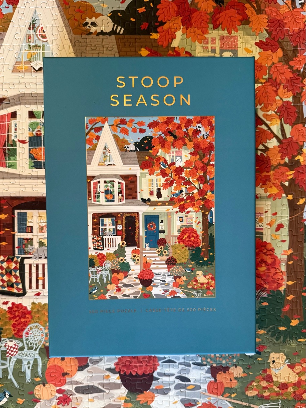 500-Piece Jigsaw Puzzle – Teal Box with Autumn Artwork